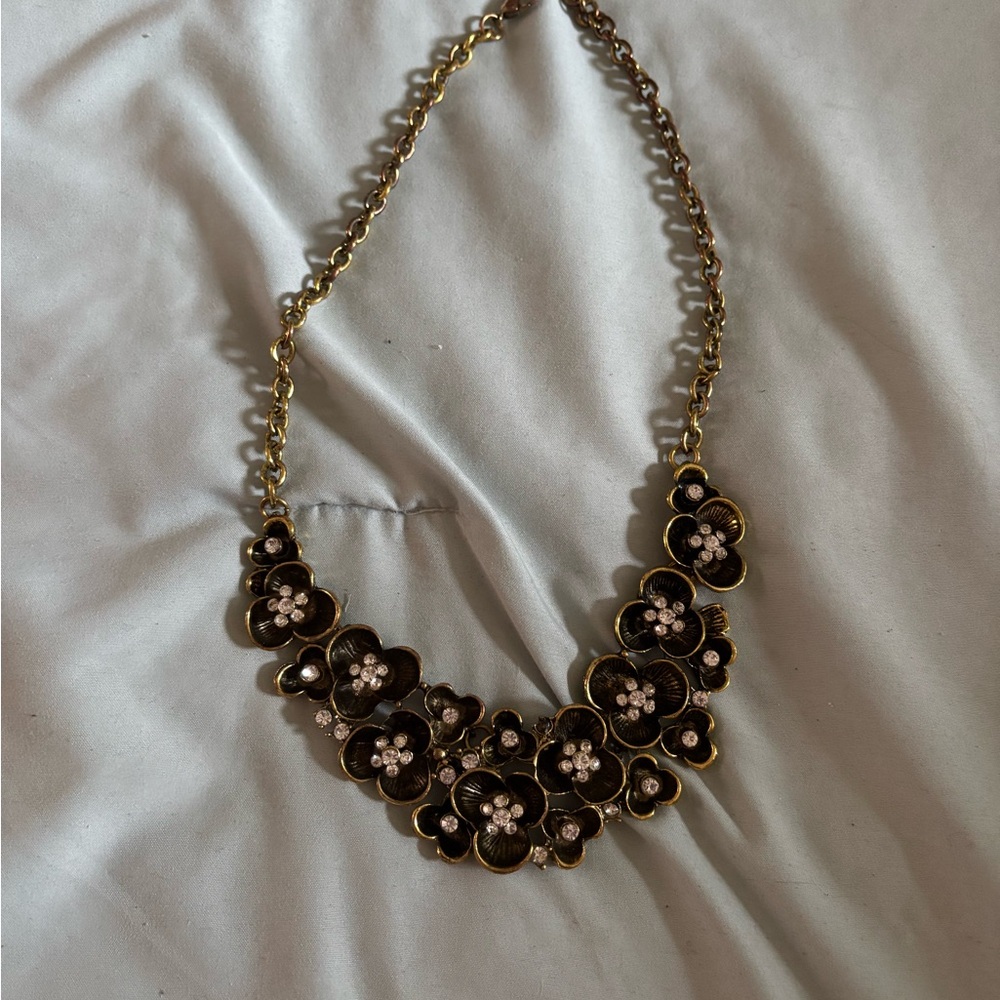 Floral Gold and Rhinestone Necklace